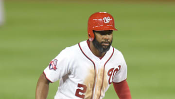WASHINGTON, DC - AUGUST 25: Denard Span #2 of the Washington Nationals lead off second base during the game against the San Diego Padres at Nationals Park on August 25, 2015 in Washington, DC. The Nationals won 8-3. (Photo by Mitchell Layton/Getty Images)