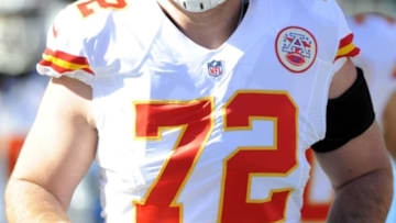 Dec 29, 2013; San Diego, CA, USA; Kansas City Chiefs offensive tackle Eric Fisher (72) prior to the game against the San Diego Chargers at Qualcomm Stadium. Mandatory Credit: Christopher Hanewinckel-USA TODAY Sports
