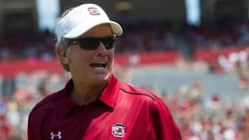 Apr 12, 2014; Columbia, SC, USA; South Carolina Gamecocks head coach Steve Spurrier during half time of the South Carolina spring game at Williams-Brice Stadium. Mandatory Credit: Joshua S. Kelly-USA TODAY Sports