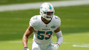 MIAMI GARDENS, FLORIDA - SEPTEMBER 20: Kyle Van Noy #53 of the Miami Dolphins in action against the Buffalo Bills at Hard Rock Stadium on September 20, 2020 in Miami Gardens, Florida. (Photo by Michael Reaves/Getty Images)