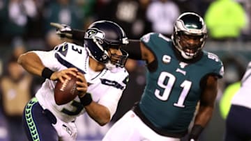 PHILADELPHIA, PENNSYLVANIA - JANUARY 05: Quarterback Russell Wilson #3 of the Seattle Seahawks drops back to pass against the Philadelphia Eagles at Lincoln Financial Field on January 05, 2020 in Philadelphia, Pennsylvania. (Photo by Rob Carr/Getty Images)