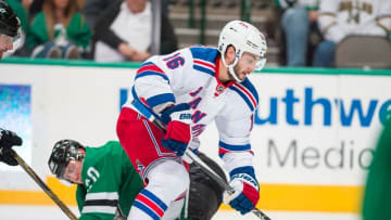 Feb 27, 2016; Dallas, TX, USA; New York Rangers center Derick Brassard (16) skates against the Dallas Stars at the American Airlines Center. The Rangers defeat the Stars 3-2. Mandatory Credit: Jerome Miron-USA TODAY Sports