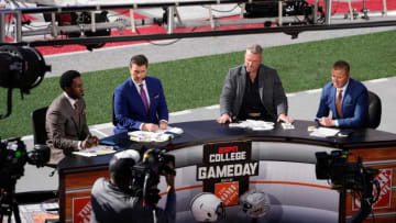Oct 21, 2023; Columbus, Ohio, USA; The ESPN College Gameday crew broadcasts from the field prior to the NCAA football game between the Ohio State Buckeyes and the Penn State Nittany Lions at Ohio Stadium.