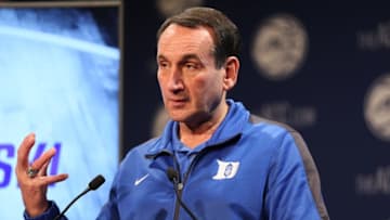 Oct 28, 2015; Charlotte, NC, USA; Duke Blue Devils coach Mike Krzyzewski during ACC media day at The Ritz-Carlton. Mandatory Credit: Jim Dedmon-USA TODAY Sports
