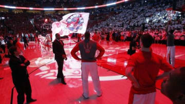 May 4, 2014; Toronto, Ontario, CAN; A view of the Air Canada Centre prior to the start of game seven of the first round of the 2014 NBA Playoffs between the Toronto Raptors and Brooklyn Nets. Brooklyn defeated Toronto 104-103. Mandatory Credit: John E. Sokolowski-USA TODAY Sports