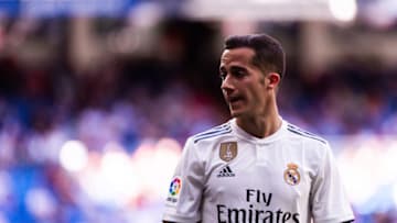 MADRID, SPAIN - MAY 04: Lucas Vazquez during the La Liga match between Real Madrid CF and Villarreal CF at Estadio Santiago Bernabeu on May 05, 2019 in Madrid, Spain. (Photo by Sonia Canada/Getty Images)