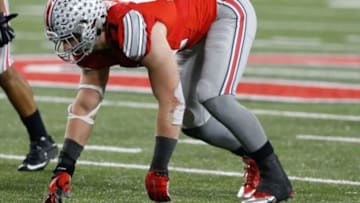 Nov 21, 2015; Columbus, OH, USA; Ohio State Buckeyes defensive lineman Joey Bosa (97) lines up against the Michigan State Spartans at Ohio Stadium. Mandatory Credit: Geoff Burke-USA TODAY Sports