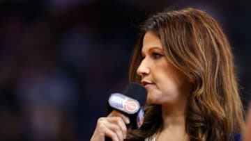 Jan 19, 2015; Phoenix, AZ, USA; TNT sideline TV reporter Rachel Nichols during the Phoenix Suns against the Los Angeles Lakers at US Airways Center. The Suns defeated the Lakers 115-100. Mandatory Credit: Mark J. Rebilas-USA TODAY Sports