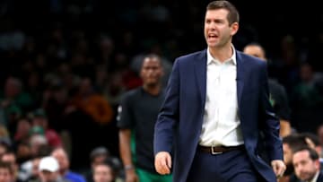 BOSTON, MASSACHUSETTS - DECEMBER 12: Head Coach Brad Stevens of the Boston Celtics directs his team at TD Garden on December 12, 2019 in Boston, Massachusetts. The 76ers defeat the Celtics 115-109. NOTE TO USER: User expressly acknowledges and agrees that, by downloading and or using this photograph, User is consenting to the terms and conditions of the Getty Images License Agreement. (Photo by Maddie Meyer/Getty Images)