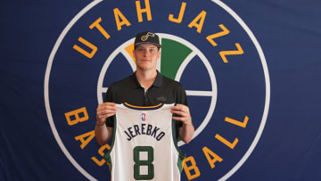 SALT LAKE CITY, UT - JULY 18: Jonas Jerebko #8 and Thabo Sefolosha #22 of the Utah Jazz attend a press conference after signing with the Utah Jazz at Grand America Hotel on July 18, 2017 in Salt Lake City, Utah. NOTE TO USER: User expressly acknowledges and agrees that, by downloading and or using this Photograph, User is consenting to the terms and conditions of the Getty Images License Agreement. Mandatory Copyright Notice: Copyright 2017 NBAE (Photo by Keith Johnson/NBAE via Getty Images)