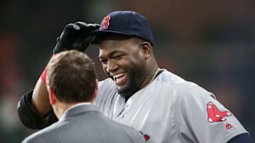 Apr 24, 2016; Houston, TX, USA; Boston Red Sox designated hitter David Ortiz (34) talks with a reporter before a game against the Houston Astros at Minute Maid Park. Mandatory Credit: Troy Taormina-USA TODAY Sports