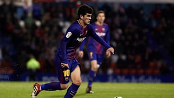 LUGO, SPAIN - FEBRUARY 18: Carles Alena of FC Barcelona B in action during the La Liga 123 match between CD Lugo and FC Barcelona B at Angel Carro Stadium on February 18, 2018 in Lugo, Spain. (Photo by Quality Sport Images/Getty Images)