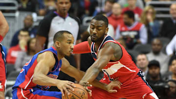 WASHINGTON, DC - OCTOBER 20: Washington Wizards guard John Wall (2) strips the ball from Detroit Pistons guard Avery Bradley (22) at the Capital One Arena. (Photo by Jonathan Newton/The Washington Post via Getty Images)