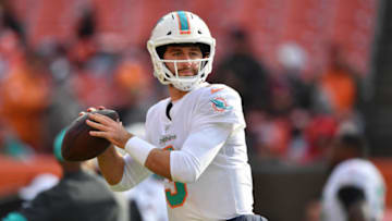 CLEVELAND, OH - NOVEMBER 24: Quarterback Josh Rosen #3 of the Miami Dolphins warms up before a game against the Cleveland Browns at FirstEnergy Stadium on November 24, 2019 in Cleveland, Ohio. (Photo by Jamie Sabau/Getty Images)