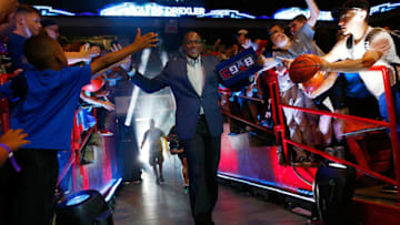 CHICAGO, IL - JULY 23: Coach Clyde Drexler of Power is introduced before the game against the Ball Hogs during week five of the BIG3 three on three basketball league at UIC Pavilion on July 23, 2017 in Chicago, Illinois. (Photo by Michael Hickey/BIG3/Getty Images)