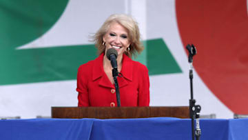 WASHINGTON, DC - JANUARY 27: Kellyanne Conway, counselor to President Donald Trump, addresses a rally on the National Mall before the start of the 44th annual March for Life January 27, 2017 in Washington, DC. The march is a gathering and protest against the United States Supreme Court's 1973 Roe v. Wade decision legalizing abortion. (Photo by Chip Somodevilla/Getty Images)