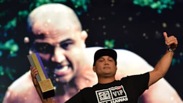 LAS VEGAS, NEVADA - JULY 11: BJ Penn receives his award as he is inducted into the UFC Hall of Fame at the UFC Fan Expo in the Sands Expo and Convention Center on July 11, 2015 in Las Vegas Nevada. (Photo by Brandon Magnus/Zuffa LLC/Zuffa LLC via Getty Images)