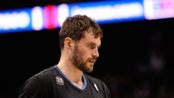 Mar 14, 2014; Charlotte, NC, USA; Minnesota Timberwolves forward center Kevin Love (42) during the second half of the game against the Charlotte Bobcats at Time Warner Cable Arena. Bobcats win 105-93. Mandatory Credit: Sam Sharpe-USA TODAY Sports