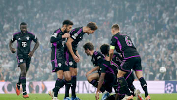 Bayern Munich players celebrating the winner against FC Copenhagen on Tuesday. (Photo by Rico Brouwer/Soccrates/Getty Images)