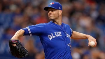 ST. PETERSBURG, FL - MAY 4: J.A. Happ #33 of the Toronto Blue Jays throws in the fourth inning of a baseball game against the Tampa Bay Rays at Tropicana Field on May 4, 2018 in St. Petersburg, Florida. (Photo by Mike Carlson/Getty Images)