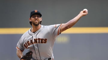 MILWAUKEE, WISCONSIN - JULY 13: Madison Bumgarner #40 of the San Francisco Giants pitches a pitch during the first inning against the Milwaukee Brewers at Miller Park on July 13, 2019 in Milwaukee, Wisconsin. (Photo by Stacy Revere/Getty Images)