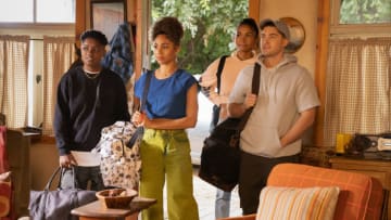 All American -- "Show Me A Good Time" -- Image Number: ALA406b_0452r.jpg -- Pictured (L-R): Bre - Z as Coop, Chelsea Tavares as Patience, Greta Onieogou as Layla Keating and Cody Christian as Asher -- Photo: Kevin Estrada/The CW -- © 2021 The CW Network, LLC. All Rights Reserved.
