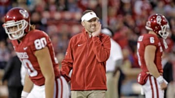 NORMAN, OK - OCTOBER 28: Head coach Lincoln Riley of the Oklahoma Sooners during warm ups before the game against the Texas Tech Red Raiders at Gaylord Family Oklahoma Memorial Stadium on October 28, 2017 in Norman, Oklahoma. Oklahoma defeated Texas Tech 49-27. (Photo by Brett Deering/Getty Images)
