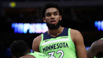 DALLAS, TEXAS - DECEMBER 04: Karl-Anthony Towns #32 of the Minnesota Timberwolves at American Airlines Center on December 04, 2019 in Dallas, Texas. NOTE TO USER: User expressly acknowledges and agrees that, by downloading and or using this photograph, User is consenting to the terms and conditions of the Getty Images License Agreement. (Photo by Ronald Martinez/Getty Images) (Photo by Ronald Martinez/Getty Images)