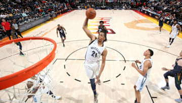 SALT LAKE CITY, UT - JULY 3: Deyonta Davis #21 of the Memphis Grizzlies drives to the basket during the game against the Utah Jazz on July 3, 2018 at Vivint Smart Home Arena in SALT LAKE CITY, Utah. NOTE TO USER: User expressly acknowledges and agrees that, by downloading and or using this Photograph, user is consenting to the terms and conditions of the Getty Images License Agreement. Mandatory Copyright Notice: Copyright 2018 NBAE (Photo by Joe Murphy/NBAE via Getty Images)