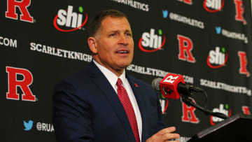 PISCATAWAY, NJ - DECEMBER 04: Greg Schiano talks after being introduced as the new head football coach of the Rutgers Scarlet Knights on December 4, 2019 in Piscataway, New Jersey. (Photo by Rich Schultz/Getty Images)