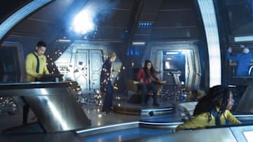 Pictured: Chelah Horsdal as President Rillak and Sonequa Martin-Green as Burnham of the Paramount+ original series STAR TREK: DISCOVERY. Photo Cr: Marni Grossman/Paramount+ © 2021 CBS Interactive. All Rights Reserved.