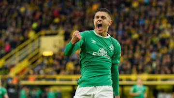 DORTMUND, GERMANY - SEPTEMBER 28: Milot Rashica of Werder Bremen celebrates after scoring his team's first goal during the Bundesliga match between Borussia Dortmund and SV Werder Bremen at Signal Iduna Park on September 28, 2019 in Dortmund, Germany. (Photo by TF-Images/Getty Images)