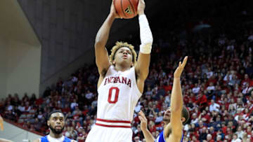 BLOOMINGTON, IN - NOVEMBER 20: Romeo Langford #0 of the Indiana Hoosiers shoots the ball against the UT Arlington Mavericks at Assembly Hall on November 20, 2018 in Bloomington, Indiana. (Photo by Andy Lyons/Getty Images)