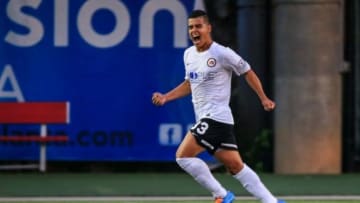 Jun 14, 2014; Chamblee, GA, USA; Atlanta Silverbacks midfielder Junior Burgos (33) celebrates a goal in the first half against Real Salt Lake at Atlanta Silverbacks Park. Mandatory Credit: Daniel Shirey-USA TODAY Sports