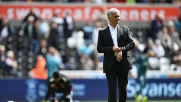 SWANSEA, WALES - AUGUST 19: Jose Mourinho, Manager of Manchester United looks on prior to the Premier League match between Swansea City and Manchester United at Liberty Stadium on August 19, 2017 in Swansea, Wales. (Photo by Dan Mullan/Getty Images)