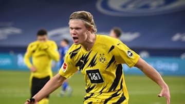 Erling Haaland (Photo by Ina Fassbender / various sources / AFP) / RESTRICTIONS: DFL REGULATIONS PROHIBIT ANY USE OF PHOTOGRAPHS AS IMAGE SEQUENCES AND/OR QUASI-VIDEO (Photo by INA FASSBENDER/AFP via Getty Images)