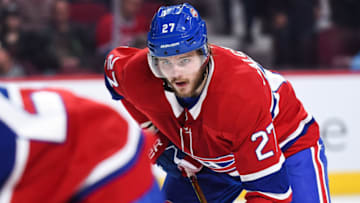 MONTREAL, QC - APRIL 03: Look on Montreal Canadiens Winger Alex Galchenyuk (27) during the Winnipeg Jets versus the Montreal Canadiens game on April 3, 2018, at Bell Centre in Montreal, QC (Photo by David Kirouac/Icon Sportswire via Getty Images)