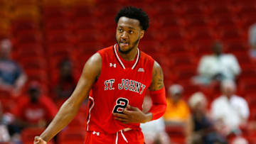 MIAMI, FL - DECEMBER 01: Shamorie Ponds #2 of the St. John's Red Storm reacts after a three pointer against the Georgia Tech Yellow Jackets during the HoopHall Miami Invitational at American Airlines Arena on December 1, 2018 in Miami, Florida. (Photo by Michael Reaves/Getty Images)