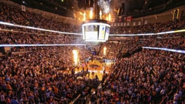 May 1, 2014; Memphis, TN, USA; General view before the game between the Memphis Grizzlies and the Oklahoma City Thunder in game six of the first round of the 2014 NBA Playoffs at FedExForum. Mandatory Credit: Spruce Derden-USA TODAY Sports