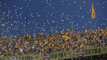 MONTERREY, MEXICO - SEPTEMBER 23: Confetti floats over Tigres' fans during the 10th round match between Tigres UANL and Monterrey as part of the Torneo Apertura 2018 Liga MX at Universitario Stadium on September 23, 2018 in Monterrey, Mexico. (Photo by Azael Rodriguez/Getty Images)