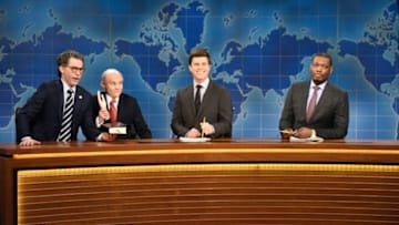 SATURDAY NIGHT LIVE -- 'Scarlett Johansson' Episode 1720 -- Pictured: (l-r) Alex Moffat as Senator Al Franken, Kate McKinnon as Attorney General Jeff Sessions, Colin Jost, and Michael Che during Weekend Update on March 11, 2017 -- (Photo by: Will Heath/NBC/NBCU Photo Bank via Getty Images/NBCU Photo Bank via Getty Images)
