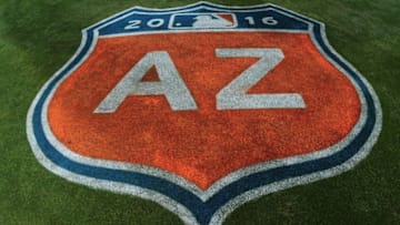 Mar 6, 2016; Salt River Pima-Maricopa, AZ, USA; General view of the Arizona spring raining logo at Salt River Fields at Talking Stick. Mandatory Credit: Matt Kartozian-USA TODAY Sports