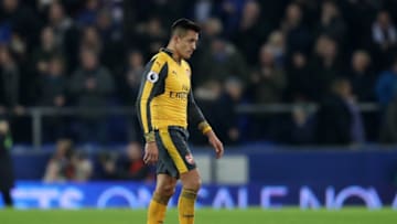 LIVERPOOL, ENGLAND - DECEMBER 13: A dejected Alexis Sanchez of Arsenal during the Premier League match between Everton and Arsenal at Goodison Park on December 13, 2016 in Liverpool, England. (Photo by Chris Brunskill - AMA/Getty Images)