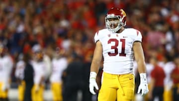 Oct 11, 2014; Tucson, AZ, USA; Southern California Trojans fullback Soma Vainuku (31) against the Arizona Wildcats at Arizona Stadium. Mandatory Credit: Mark J. Rebilas-USA TODAY Sports