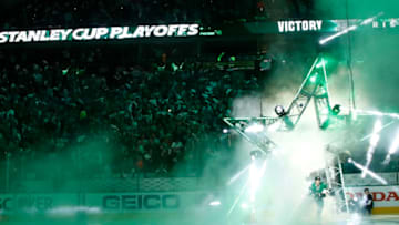 DALLAS, TX - APRIL 16: the Dallas Stars take the ice against the Minnesota Wild in Game Two of the Western Conference Quarterfinals during the 2016 NHL Stanley Cup Playoffs at the American Airlines Center on April 16, 2016 in Dallas, Texas. (Photo by Glenn James/NHLI via Getty Images)