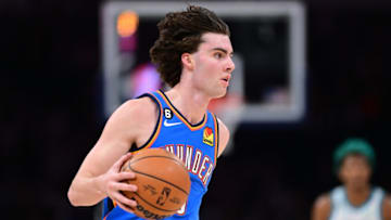 Josh Giddey #3 of the Oklahoma City Thunder . (Photo by Joshua Gateley/Getty Images)