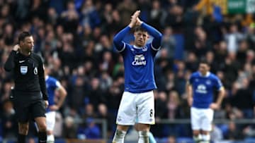 LIVERPOOL, ENGLAND - APRIL 15: Ross Barkley of Everton shows appreciation to the fans after the Premier League match between Everton and Burnley at Goodison Park on April 15, 2017 in Liverpool, England. (Photo by Jan Kruger/Getty Images)