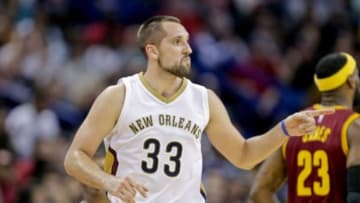 Dec 12, 2014; New Orleans, LA, USA; New Orleans Pelicans forward Ryan Anderson (33) reacts after scoring on a three point basket against the Cleveland Cavaliers during the second half of a game at the Smoothie King Center. The Pelicans defeated the Cavaliers 119-114. Mandatory Credit: Derick E. Hingle-USA TODAY Sports