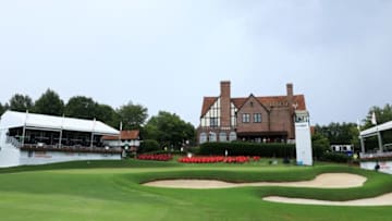ATLANTA, GEORGIA - AUGUST 24: A general view of the 18th green during a suspension of the third round of the TOUR Championship at East Lake Golf Club on August 24, 2019 in Atlanta, Georgia. (Photo by Streeter Lecka/Getty Images)