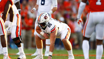 Sep 9, 2017; Clemson, SC, USA; Auburn football offensive lineman Tucker Brown (86) lines up during the game against the Clemson Tigers at Clemson Memorial Stadium. Mandatory Credit: Jeremy Brevard-USA TODAY Sports